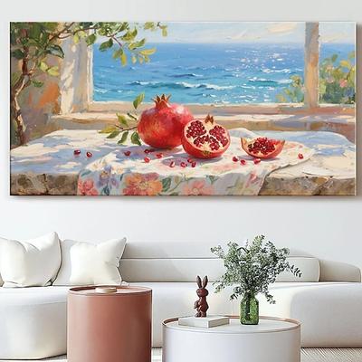 Original Granatapfel Stillleben Textur Ölgemälde Mittelmeer Meerblick Leinwand Kunst floral Tischdecke Küche Wohnzimmer Wand-Dekor