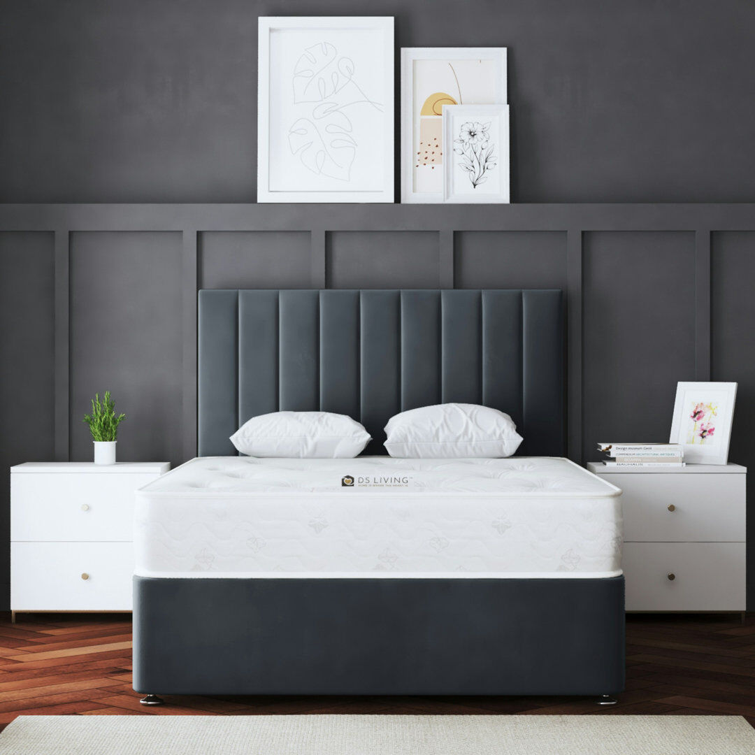 DS Living Upholstered Panel 2 Draw Divan Bed with Headboard Grey Double (4'6)