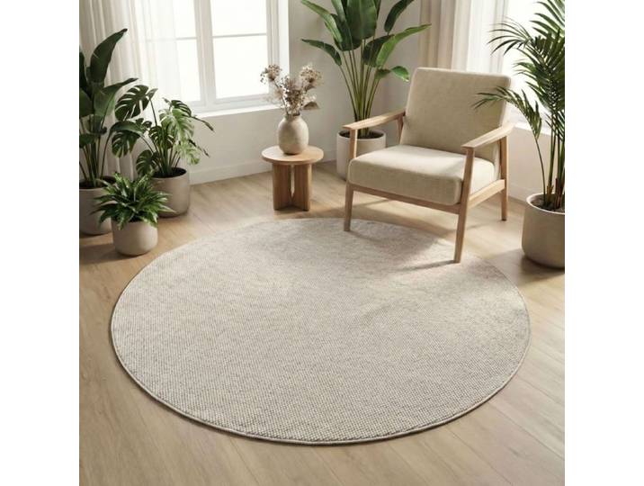 Carpetsale24 Tapis Rond 200 cm Crème Uni Bouclé Style Scandinave Moderne Grand Tapis pour Salon Salle à Manger Chambre