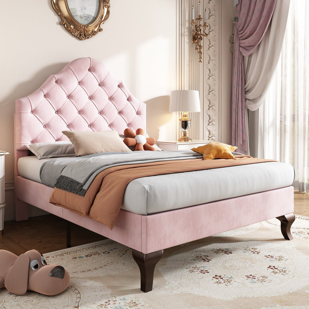 Marlow Home Co. Wiedeman Velvet Bed Pink Double (4'6)
