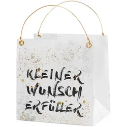 Wintergutscheintüte Kleiner Wunscherfüller Good old friends Papier, Draht grau, Designer Sarah Baumann, 12x17x8 cm