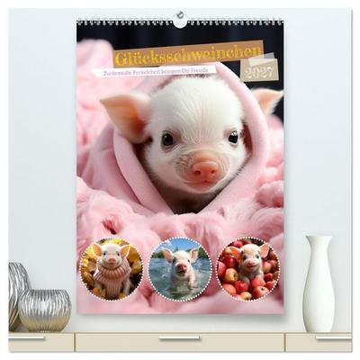 Glücksschweinchen (hochwertiger Premium Wandkalender 2027 DIN A2 hoch), Kunstdruck in Hochglanz