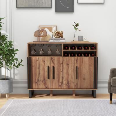 Lirago Home Wine Bar Cabinet with 3 Doors and Adjustable Shelves