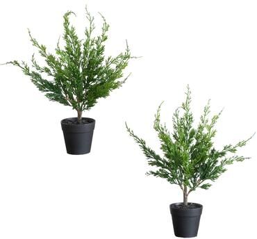 Nearly Natural 18-in Artificial Real Touch Winter Mini Cypress Tree - Set of 2