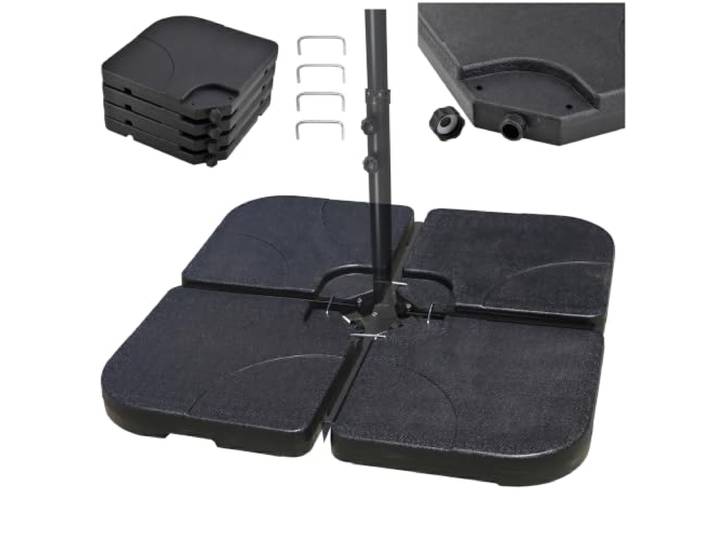 Relaxdays : Poids pour Parasol avec Croisillon au Sol\, en Lot de 4\, Noir à remplir de sable et d'eau\, 50 x 50 cm\, lest pour parasol à pied en forme de feu tricolore