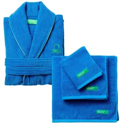 Benetton - Bademantel Set L/XL mit 3 Handtüchern aus 100% Baumwolle in Blau - Rainbow Be