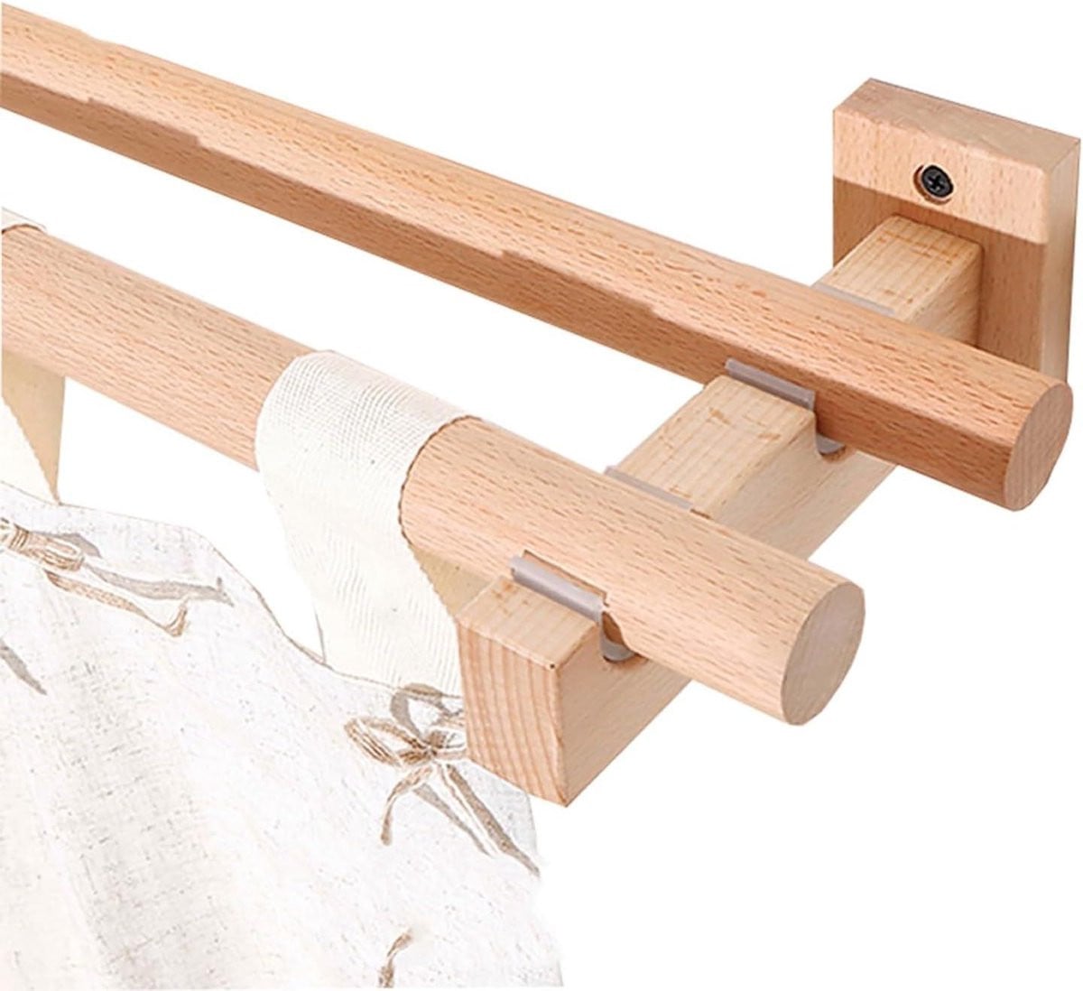 Massief Houten Gordijnroede Romeinse Stijl Houtkleur 300 cm
