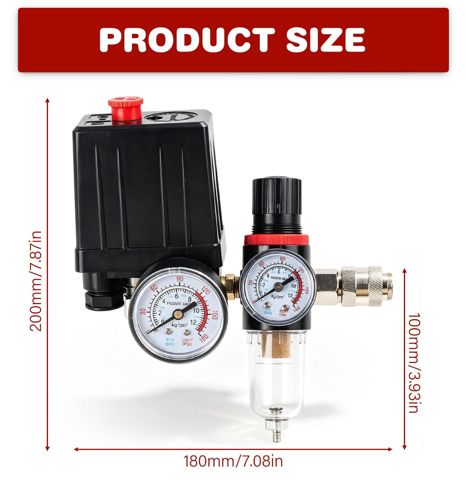 Selius Drukschakelaar compressor 240 V met waterafscheider en manometer