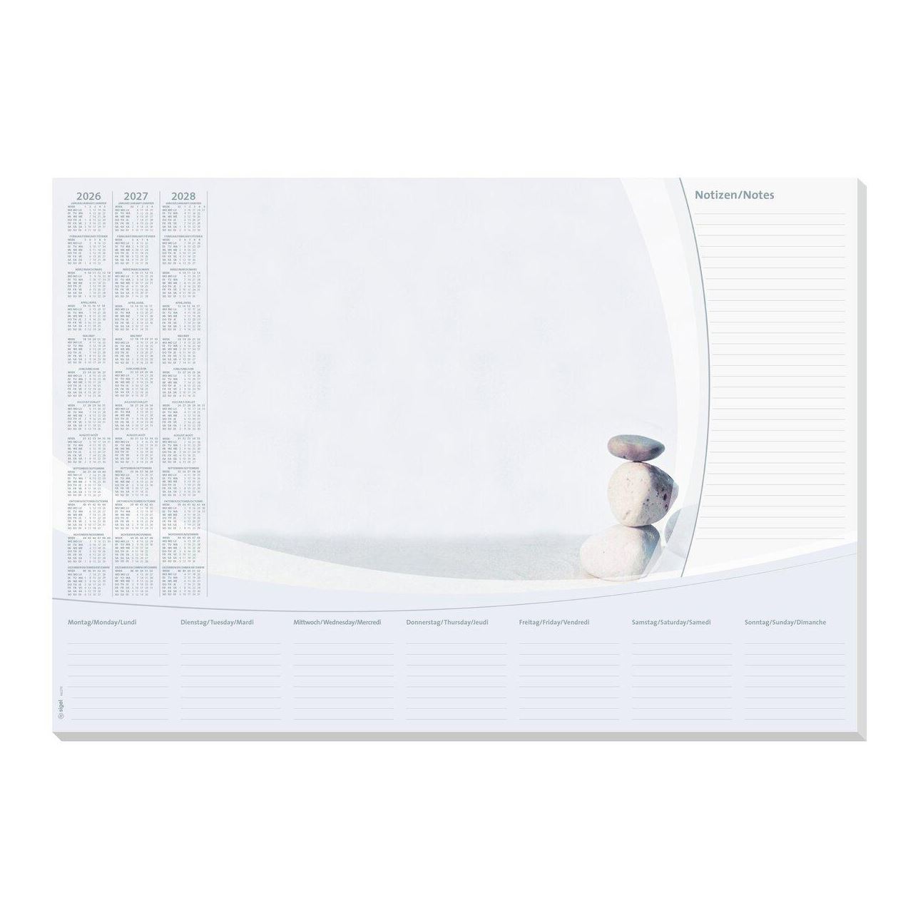 SIGEL Schreibtischunterlage Harmonie 2026/2027/2028 weiß/grau Papier 59,5 x 41,0 cm, 30 Blatt