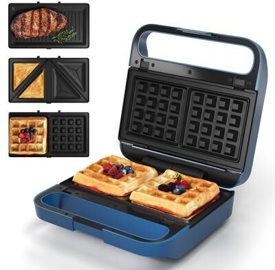 Royalcraft 3-in-1 Sandwich Maker, Fast Preheat, Tempered Glass Top - N/A