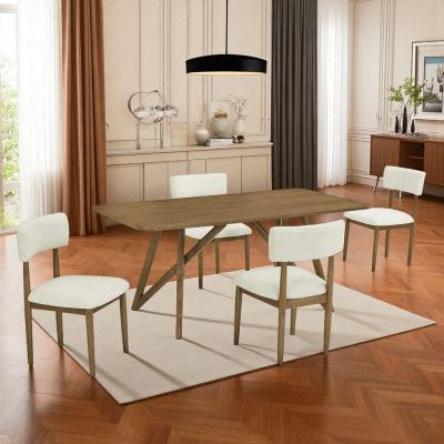 ZWYO HOSIMU 5-Piece Modern Dining Set with Tripod-Cross Table and 4 Comfortable Boucle Chairs for Living Room, Kitchen