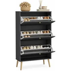 WellHome - Klappbarer Schuhschrank mit 3 Klapptüren in der Farbe Matt-Grau 71 x 25 x 140 cm - Guadiana