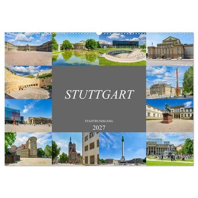 Stuttgart Stadtrundgang (Wandkalender 2027 DIN A2 quer), CALVENDO Monatskalender