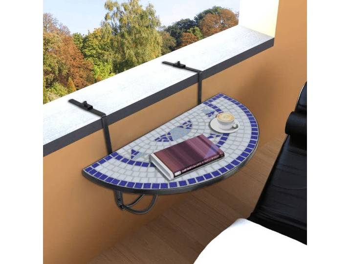 Table suspendue de balcon Bleu et blanc Mosaïque 41124