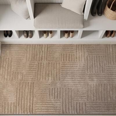 World Rug Gallery Basket Weave Power Loomed Soft Shag High-Low Indoor Area Rug