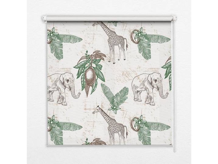 INNENROLLO - Fensterrollo - Rollo - 60x40 cm - Giraffen, Elefanten und Blätter