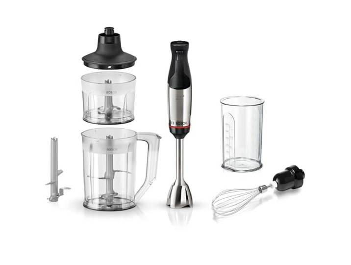 Bosch Stabmixer ErgoMaster Serie 6, einhändig bedienbar, 4 Edelstahl-Klingen, Mixer, Zerkleinerer, verschleißfreie Keramik-Kupplung, langlebig, Luftkühlung, 1000 W, MSM6M652
