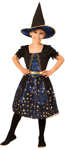 Kinderkostüm "Zauberin", dunkelblau/schwarz/gold