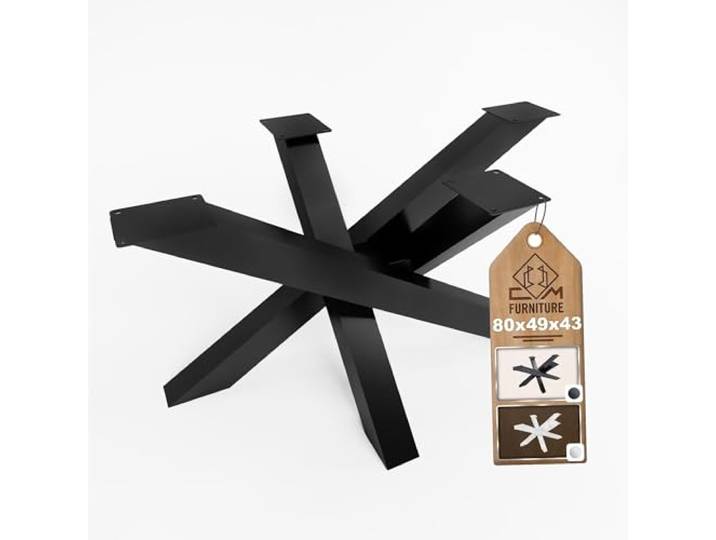 CM Furniture Couchtisch Füße Schwarz Tischbeine Tischgestell Metall H: 43cm Kaffeetisch Wohnzimmer Flur Büro Solid Konstruktion Massive Holzplatte Glasplatte UNIQUE Überrasch Gäste DIY Projekt
