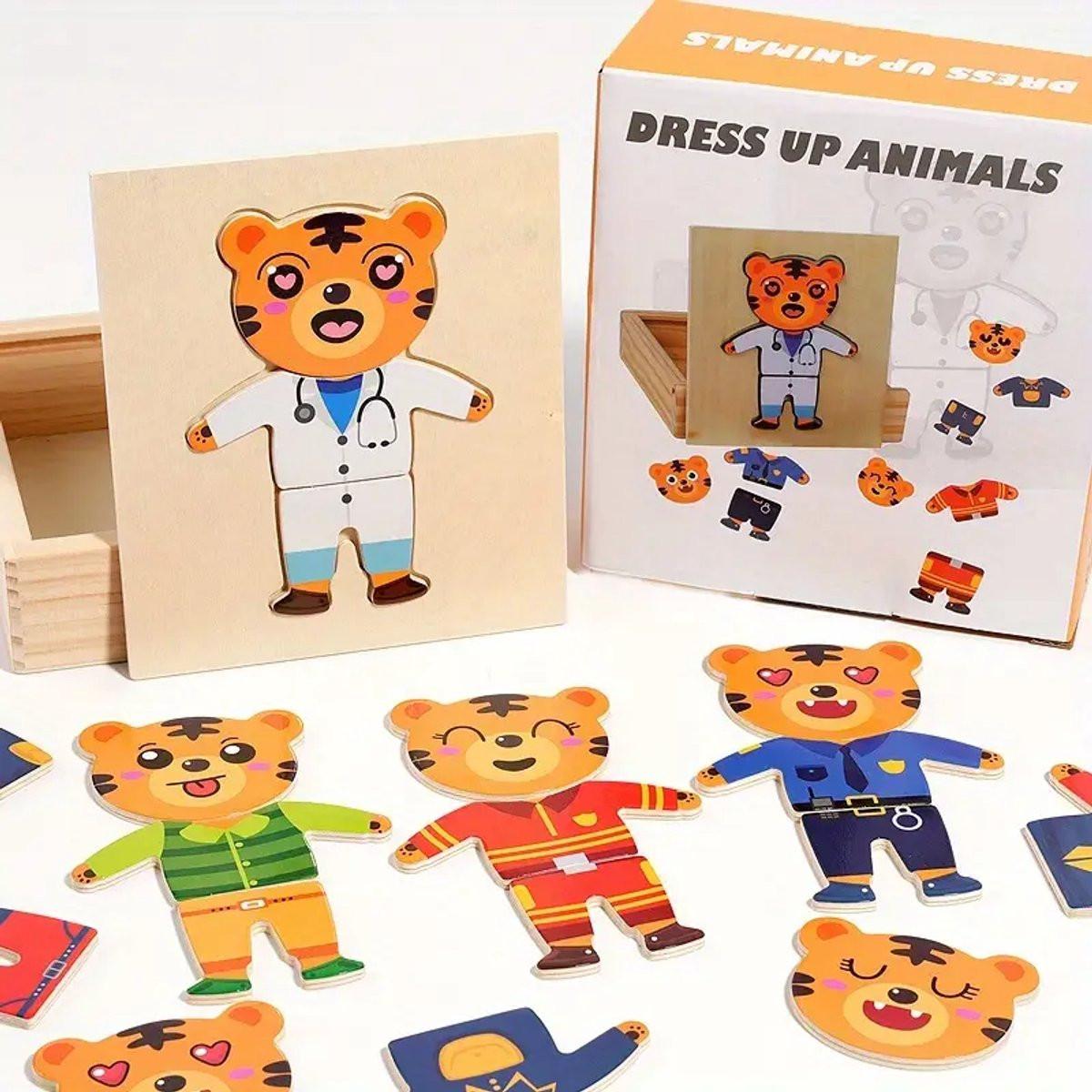 Houten Beer Verkleed- & Wisselspel – Educatief Creatief Speelgoed voor Kinderen – DIY Kleding & Accessoires voor Peuters & Kleuters