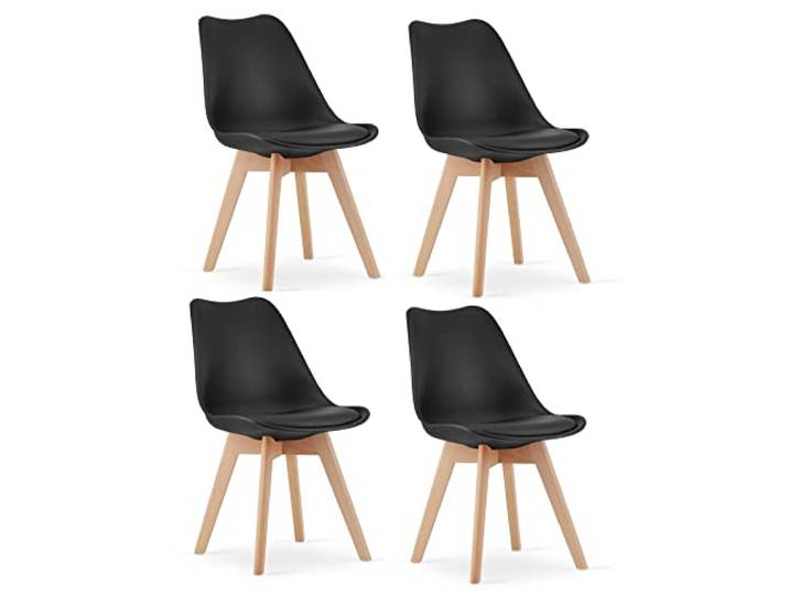 NMK HOME Esszimmerstühle Kunststoff Sitz Holzbeine Schwarz 4er Set ergonomische Rückenlehne, zeitlos, robustes Holz, komfortabel, modern, pflegeleicht