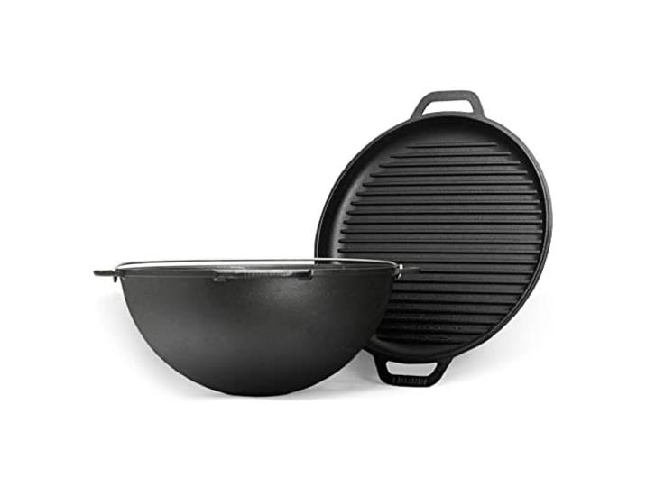 Schwenktopf 12L Kazan aus Gusseisen mit Deckel-Grillpfanne Kessel Grillwok Kasan Asien Gusstopf Campingtopf mit Deckel - Bratpfanne Grill Dutch Oven Tatarskij Wok Outdoorküche Gulaschkanone