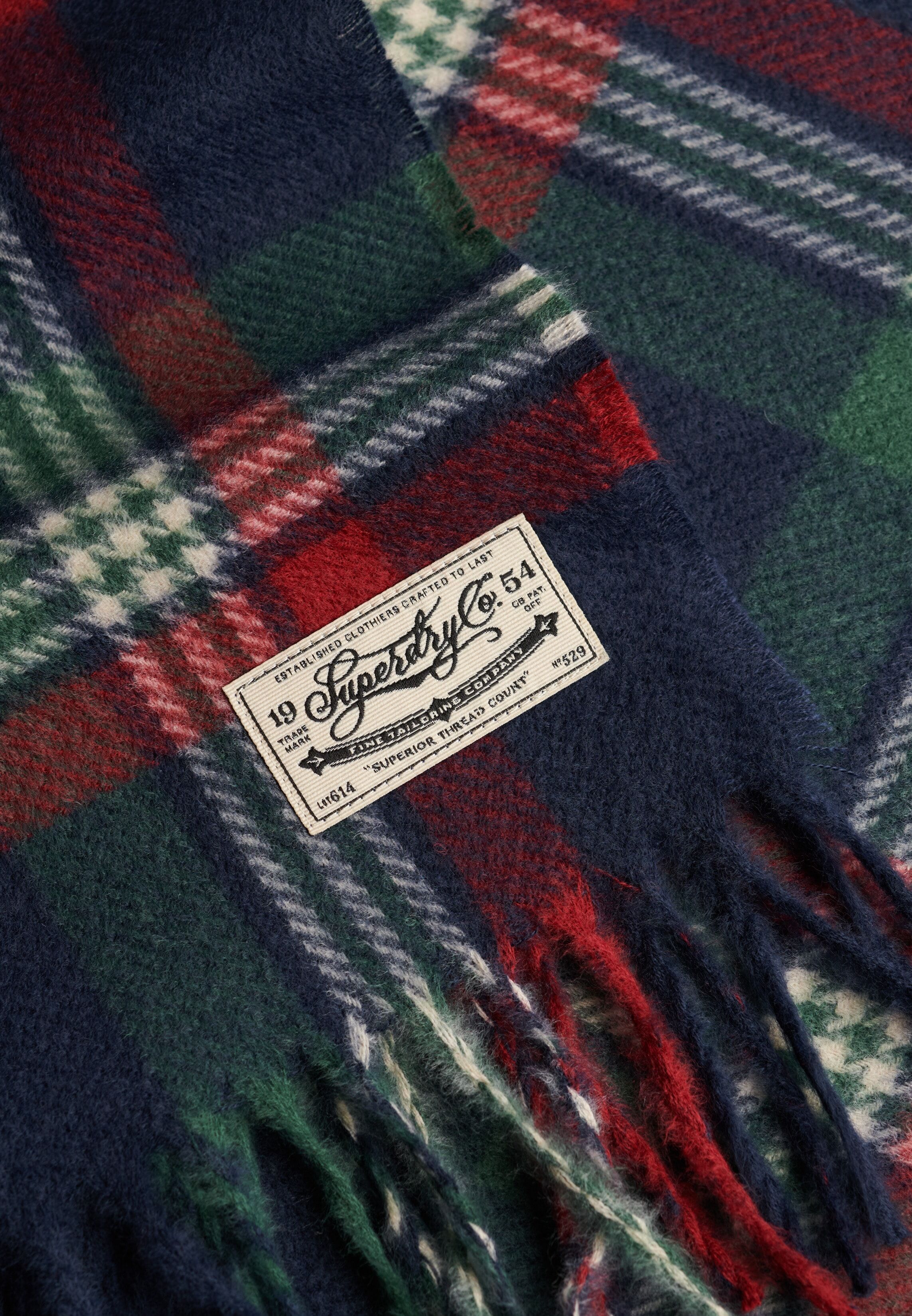 Strickschal SUPERDRY "HERITAGE CHECKED SCARF", Herren, bunt (burford check navy), Strick, Materialmix, kariert, Modetücher Strickschal, Materialmix, regular fit