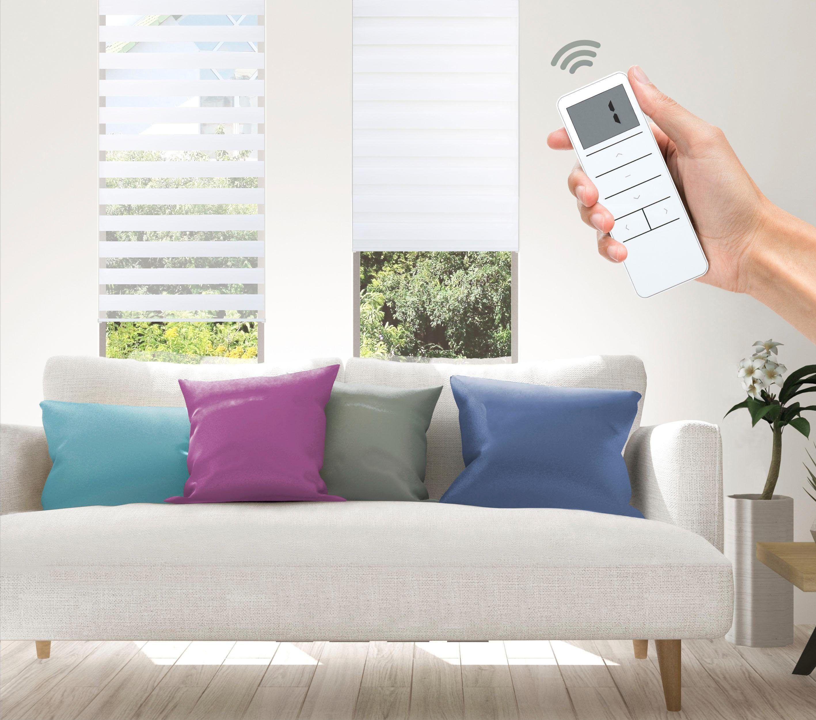 Elektrisches Rollo GOOD LIFE "Aline - SMART HOME" Gr. 9, weiß (weiß, weiß), B:90cm H:150cm, Kunststoff, Metall, Polyester, Rollos, Elektrisches Rollo, mit Fernbedienung