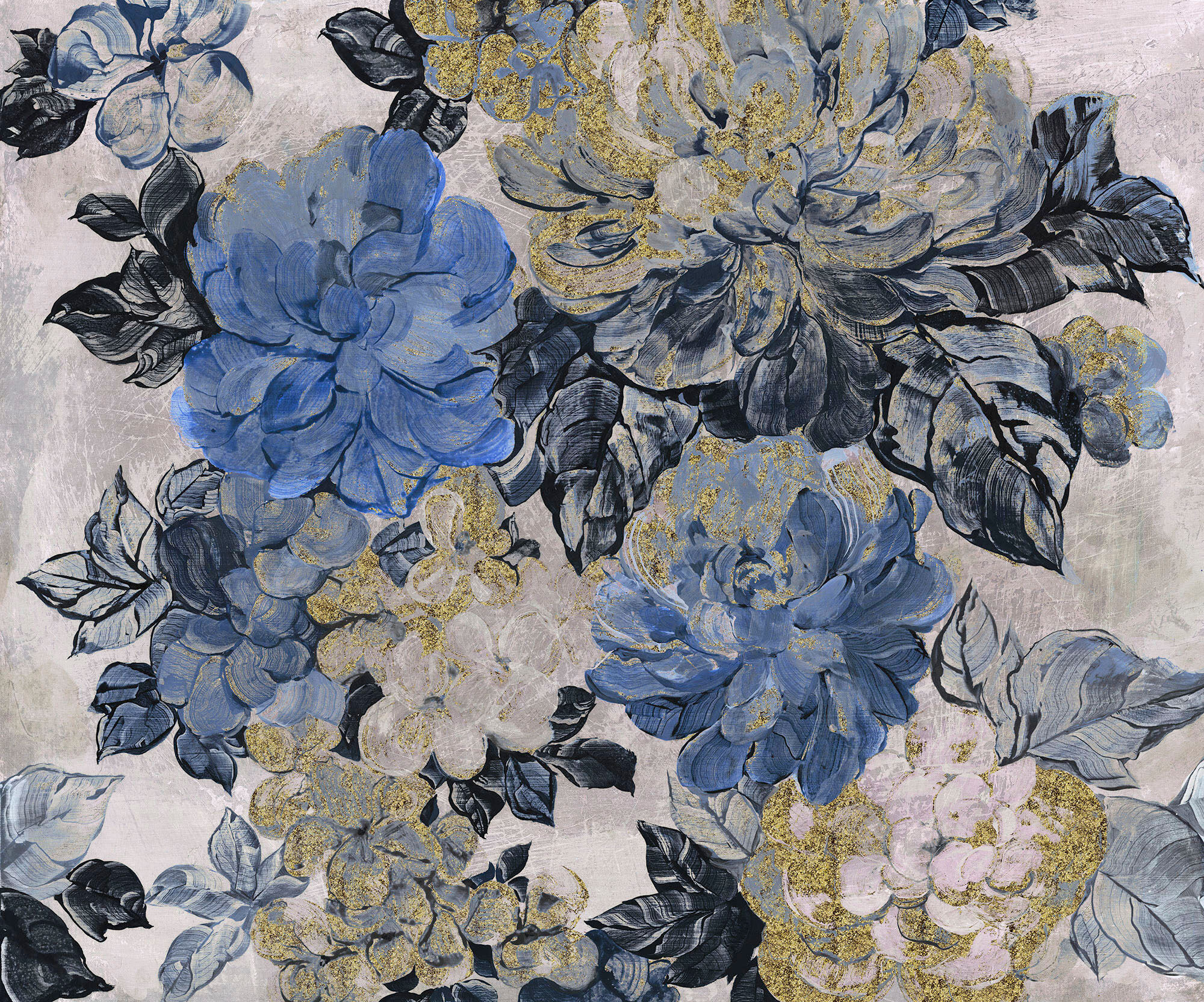 Fototapete KOMAR "Digitaldruck Vlies - Vintage blue Garden - Grösse 300 x 250 cm", blau, Rollen: 1, Vlies, Tapeten, Fototapete, Wohnzimmer, Schlafzimmer blau Rollen: 1