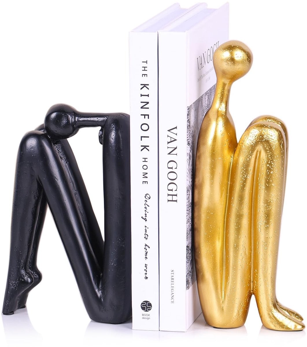 Dailygoods Boeksteunen Uniek Design - Decoratieve Moderne Boekensteun van Hout in het Zwart