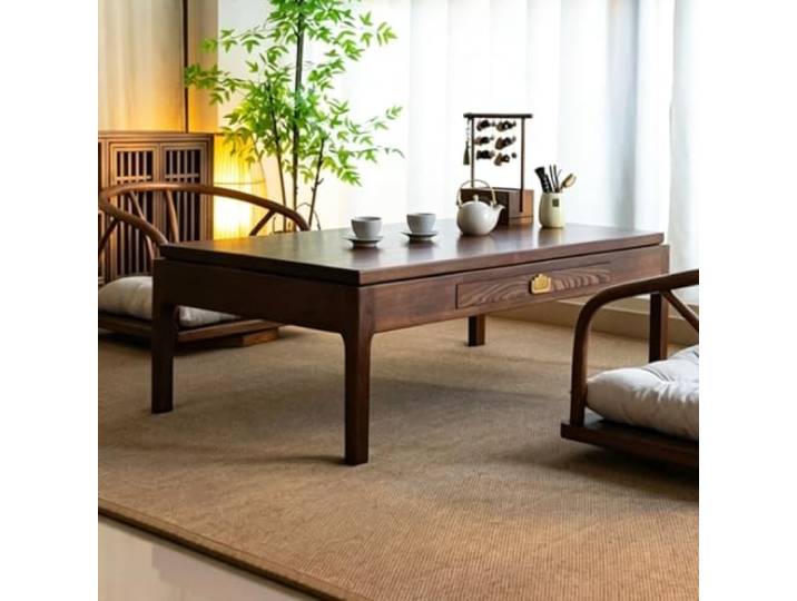 Japanischer Boden Kleiner Teetisch, Tatami Couchtisch Altartisch Meditation Niedriger, Mit Schubladen und Fächern, Holztisch für Boden Sitzen, für Essen(80cm/31.4in)