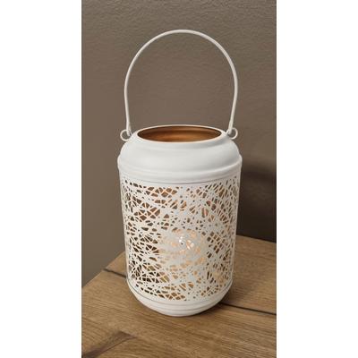Kerzenlaterne AMBIENTE HAUS "Laterne aus Metall in Weiß - (H) 24 cm", gold (weiß, goldfarben), B:15cm H:24cm T:15cm, Eisen, Kerzenhalter
