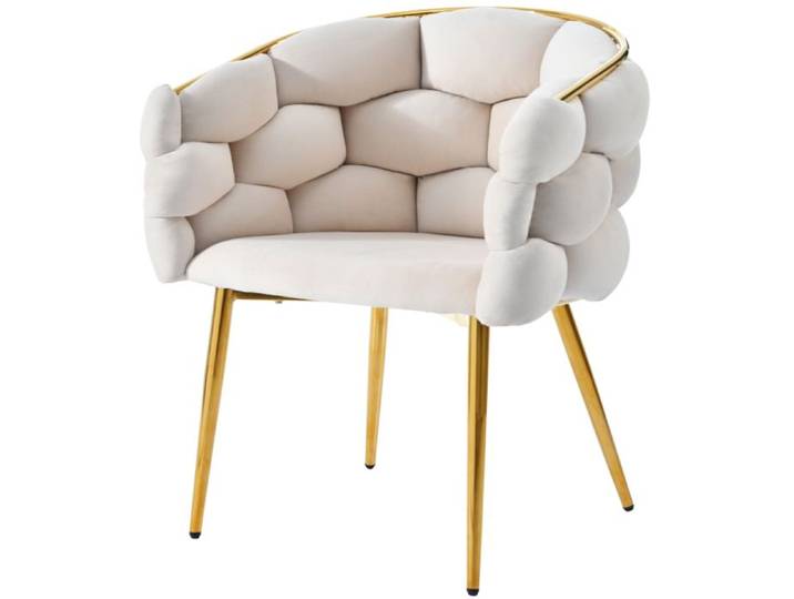 Fauteuil de luxe en velours - Lot de 2 - Pieds en fer plaqué or - Fauteuil de salon - Confort contemporain - beige
