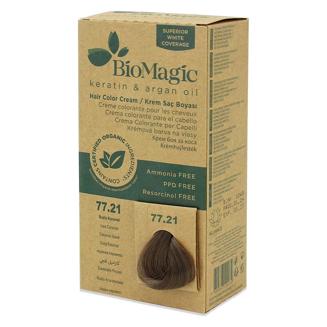 Biomagic Dauerhafte Haarfarbe Keratin & Arganöl Linie Ammoniakfreies Haarfärbemittel mit zertifiziertem Bio (77/21 Iced Caramel) (49991907)