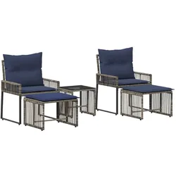 vidaXL Gartenmöbel Set 11 pcs Grau und Marineblau Poly-Rattan