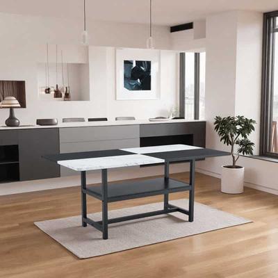 ZWYO HOSIMU "71"" Large Rectangular Dining Table, Two-Tone Spliced MDF Kitchen Table with Storage Shelf & Metal Legs"