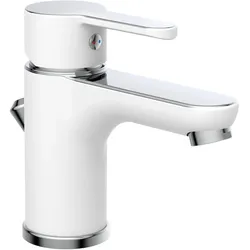 DIZIANI Waschtischarmatur mit Zugstange, Wasserhahn Bad mit Ablaufgarnitur, Mischbatterie Waschbecken in Weiß/Chrom