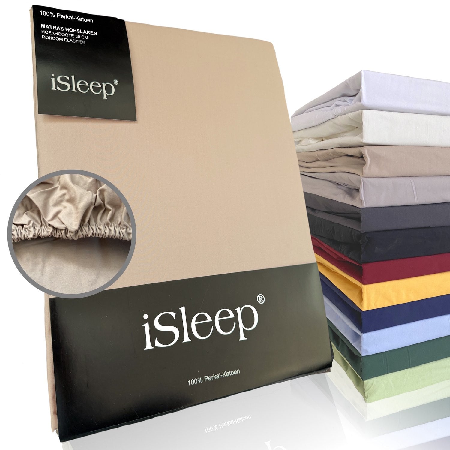iSleep Perkal Hoeslaken - 100% Perkal Katoen - Eenpersoons - 90x200 cm - Taupe