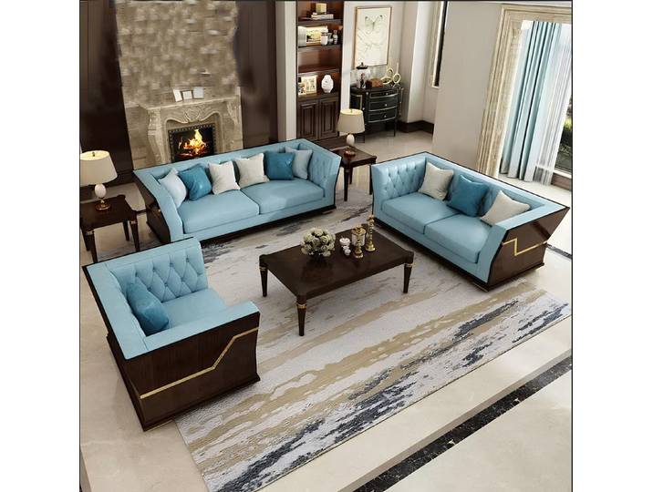 JVmoebel Wohnzimmer-Set Elegantes Sofa-Set in Blau aus hochwertigen Textilien, Made in Europa