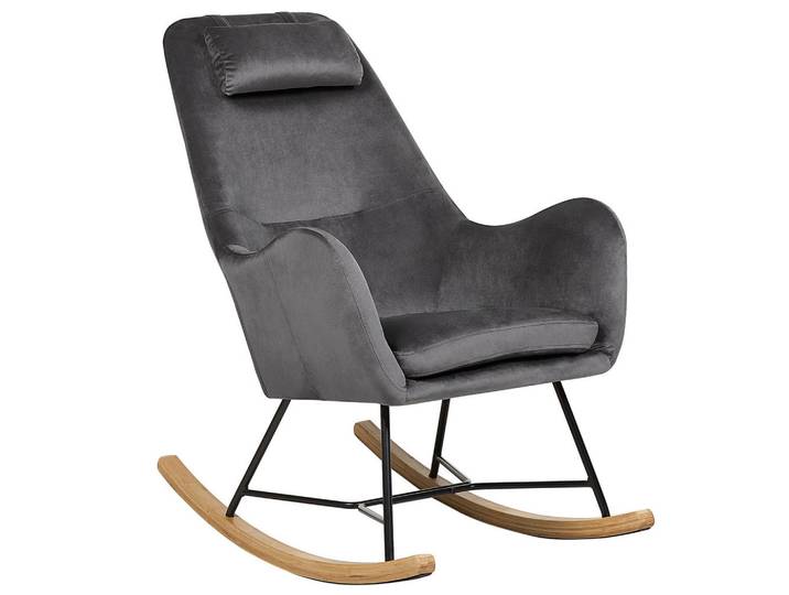 Beliani Schaukelsessel Samtstoff Dunkelgrau Arrie, Grau, Schwarz, Hellbraun, 48x116x92 cm, Wohnzimmer, Sessel, Schaukelstühle