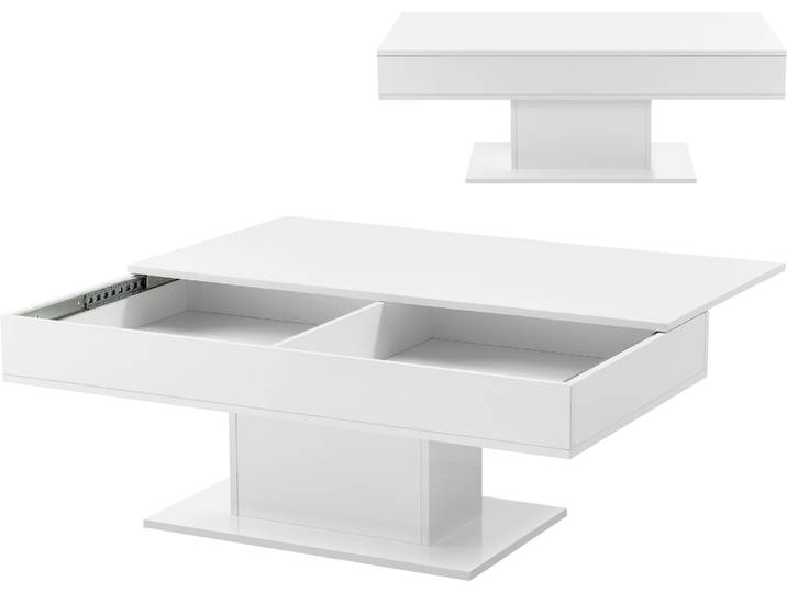 Couchtisch 'Lünen' mit 2 Staufächern 40 x 110 x 60 cm Weiß Hochglanz