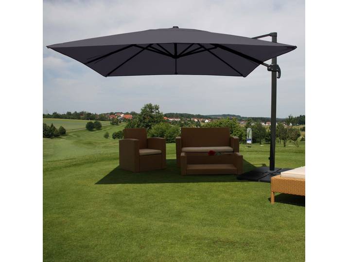 Gastronomie-Ampelschirm HWC-A96, 3x4m (Ø5m) Polyester Alu/Stahl 26kg anthrazit mit Ständer