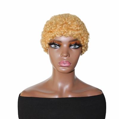 Echthaar Perücke Lang Locken Glatt Pixie-Schnitt Blond Verstellbar Natürlicher Haaransatz Für Damen dunkler Hautfarbe Maschinell gefertigt Kappenlos Indisches Haar Alles blond Blond / Blond Blond