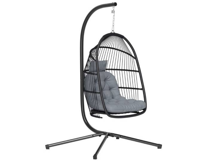 YWJ Chaise Suspendue Œuf Support Panier Pliable Coussin Repose-Tête Int/Ext 150kg Gris