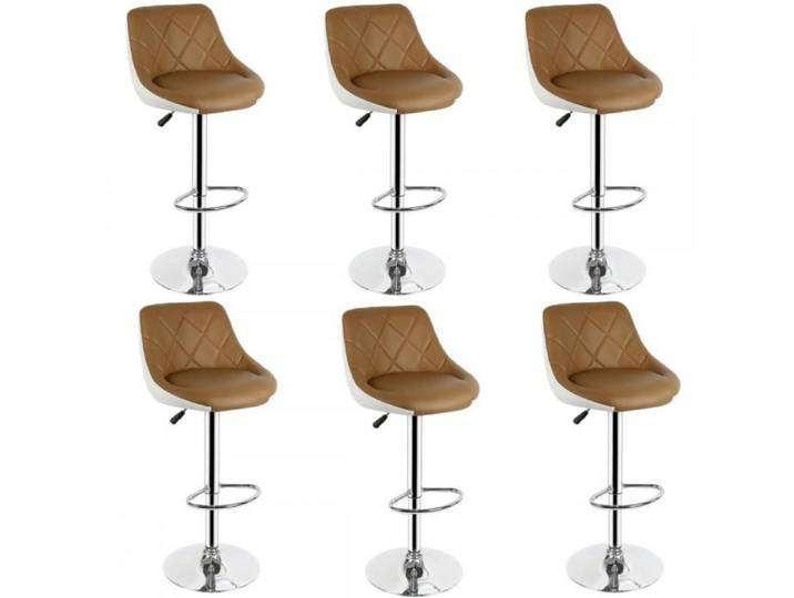 MIPAN. Tabouret Bar Lot de 6 - Tabouret de Bar Réglable - PU - Chaise de Bar avec Dossier - Chaise Haute Cuisine Pivotant - Marron