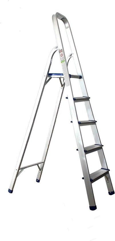 Vago-Tools Aluminium Huishoudtrap - Vouwladder met 5 Treden - Zilver