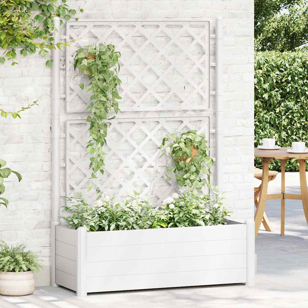 vidaXL Jardinière avec treillis 100x43x142 cm PP Blanc