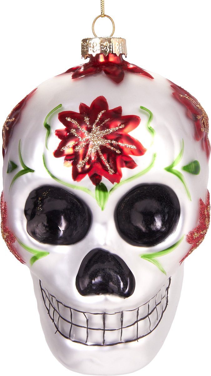 BRUBAKER Skull Mexico Dag van de doden Handbeschilderde Glazen Kerstboomversiering - 11 cm