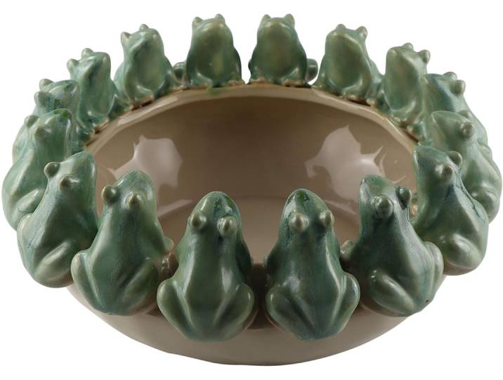 Dekofigur AM DESIGN Schale mit Fröschen, aus Keramik , grün, B:32,5cm H:13cm T:13cm, Keramik, Dekofiguren, Dekofigur, handgefertigte Osterdekoration