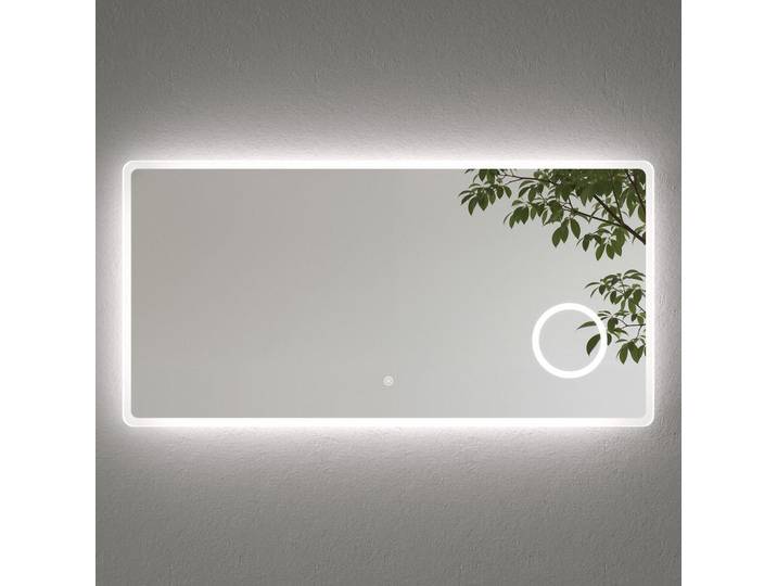 Emke Badspiegel mit Beleuchtung mit Integriertem Schminkspiegel 120/60 cm, Transparent, Glas, Mode, Rechteckig, 120x60x3.5 cm, Badezimmer, Badezimmerspiegel, Badspiegel